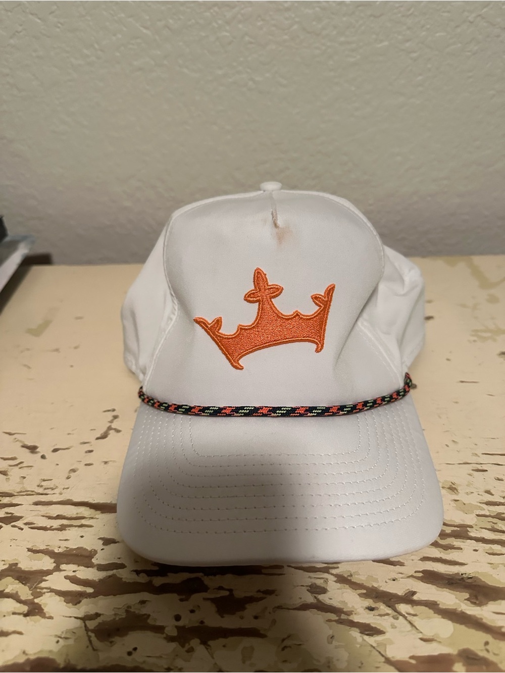 Draft Kings White Cap with Orange Crown Embroidery